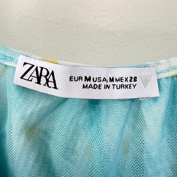 NEW ZARA Pleated Baby Floral Blue Camisole Style Mini Dress, Size M - Picture 16 of 16
